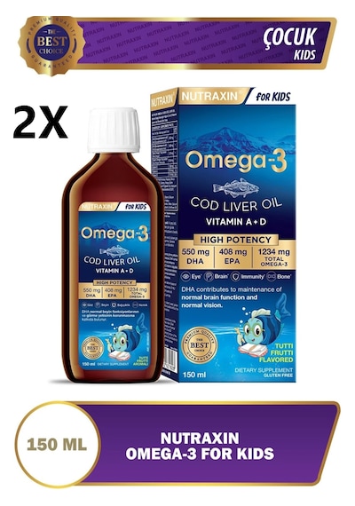 Nutraxin Omega3 Tutti Frutti Aromalı Çocuklar İçin 2 x 150 ML