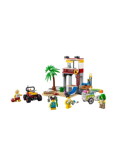 City Plaj Cankurtaran Merkezi 60328 - 5 Yaş Ve Üzeri Çocuklar İçin 4 Minifigür İle Yengeç Ve Kaplumbağa Figürleri İçeren Oyuncak Yapım Seti 211 Parça