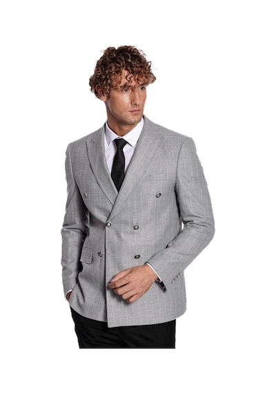 Wessi Kruvaze Slim Fit Çizgili Gri Erkek Ceket 001