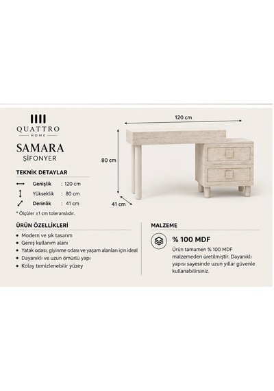 Samara Makyaj Masası Krem