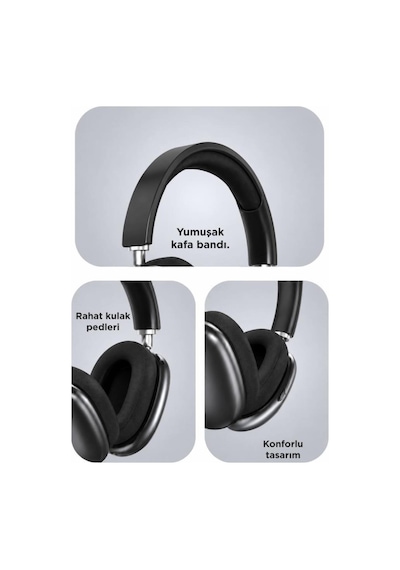 P9s Siyah Bluetooth Kulaklık Sd Kart Aux Destekli Kulak Üstü Kablosuz Kulaklık