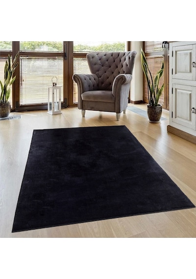 Vl Comfort Peluş Halı Gri Overloklu Siyah