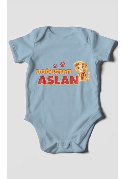 Morivokids Doğuştan Aslan Kısa Kollu Bebek Body %100 Pamuk Bebe Mavisi