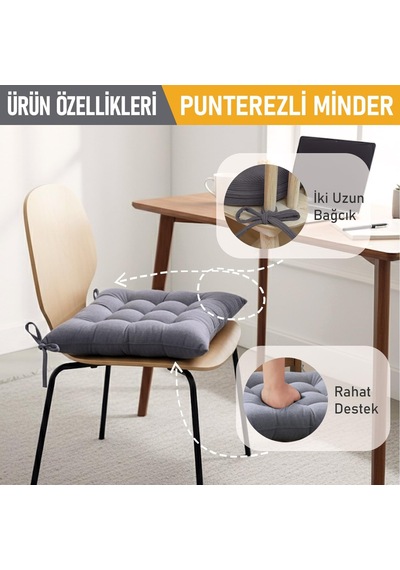 Sandalye Minderi, Punterez Puntolu Silikon Elyaf Dolgulu, Bağcıklı Mutfak Yemek Sandalyeleri İçin Oturma Minderi Ofi Diğer