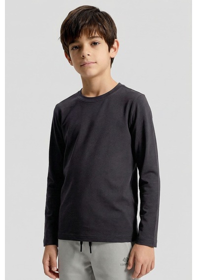 Antrasit O Yaka Standart Fit Basic Uzun Kollu Unisex Çocuk T-shirt - 11329 Antrasit