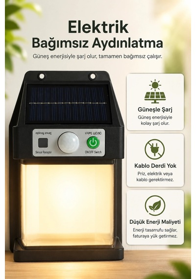 Güneş Enerjili Sensörlü Solar Aplik Duvar Tipi Dış Mekan Bahçe Balkon Işığı Diğer