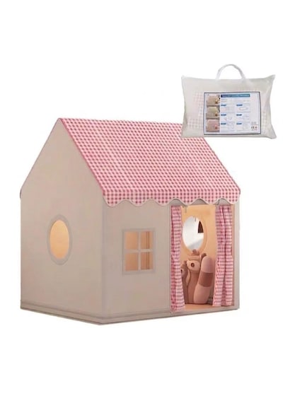 Pembe Pötikareli&kareli Lüks Çocuk Oyun Çadırı - Büyük Boy Ev Tipi İç Ve Dış Mekan Oyun Evi 130x120x100 Cm