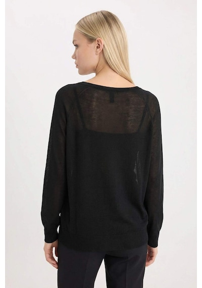 DeFacto Regular Fit Bisiklet Yaka Basic Düz Siyah Triko Kazak D6281AX25SPBK27 Siyah