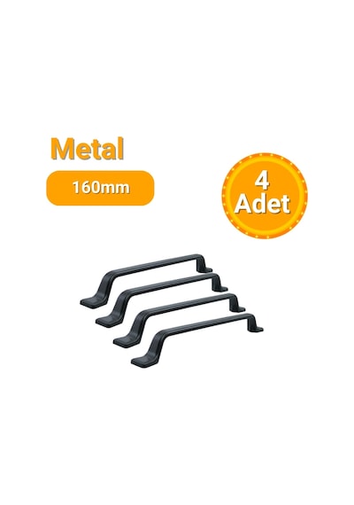 4 Adet Havai Düz Siyah Metal Mobilya Kulpu 160mm Siyah