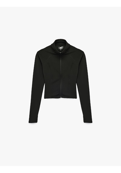 Koton Fermuarlı Uzun Kollu Dik Yaka Slim Fit Spor Sweatshirt Siyah 6wak10164nk Siyah