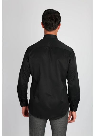 Lorenzo Mazzoli Soft Saten R 500 Siyah Erkek Gömlek Siyah