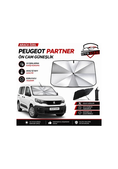 Peugeot Partner Şemsiye Tip Ön Cam Güneşliği Katlanabilir Uv Korumalı Araç Cam Güneşlik