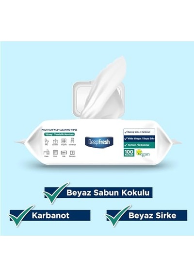 İz Bırakmaz Yüzey Temizleme Havlusu Karbonat &amp Beyaz Sirke 100 Yaprak 3'lü Paket Genel