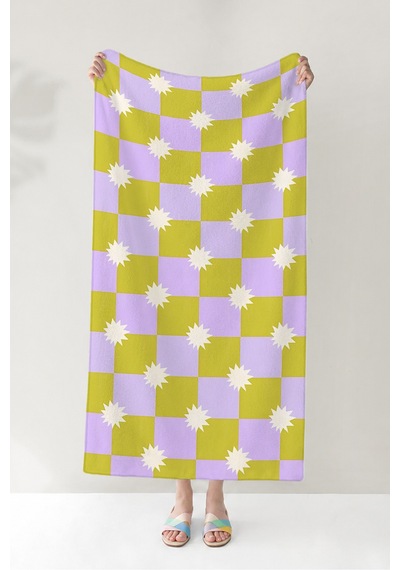 Damalı Güneş Motifli Mikrofiber Plaj Havlusu-modern Pastel Lila Sarı Hızlı Kuruyan Havuz Deniz Havlu Sakin Yakamoz Damalı Güneş Motifli Mikrofiber Plaj Havlusu-modern Pastel Lila Sarı Hızlı Kuruyan Havuz Deniz Havlu Sakin Yakamoz