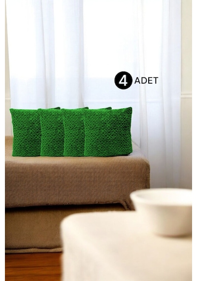 Bohem 4'lü Dekoratif Yastık Kılıfı Kırlent Kılıfı 43x43 Cm Yeşil Otantik Desen Yeşil