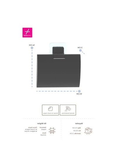 Yapışkanlı Antrasit Renk Tuvalet Kağıtlığı 16.5 x 12.2 x 11.2 CM