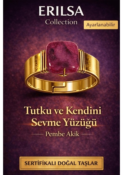 Sertifikalı Pembe Akik Doğal Taş Yüzük Tutku Ve Kendini Sevme A Çok Renkli