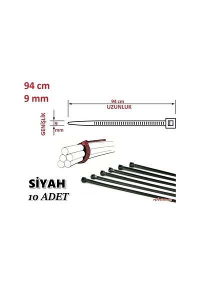 10 Adet Pemsan 94Cm X 9Mm Plastik Cırt Kelepçe Kablo Bağı N11.904
