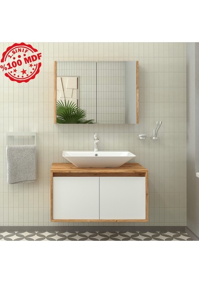Banos Roomart Ayaksız 2 Kapaklı Lavabolu Ahşap-Mat Beyaz Mdf 8... Beyaz
