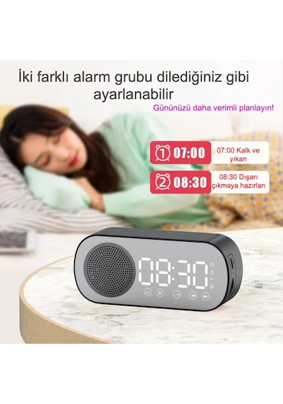 Akıllı Çalar Saat Fm Radyo Bt Modu Çift Alarm Şarj Edilebilir Pil Ve Parlaklık Ayarlı Tasarım Pembe