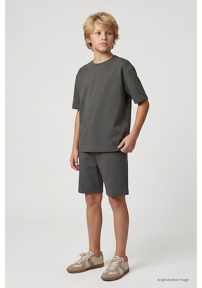 TOMMYLIFE Haki Oversize Fit Basic Erkek Çocuk Şort Takım - 11335