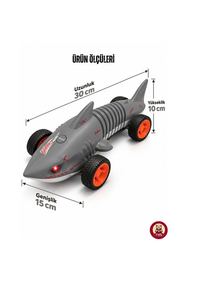 Oyuncak Uzaktan Kumandalı Köpek Balığı Pilli Işıklı Full Fonksiyon Hareket Kabiliyetli 30 Cm Boyutunda Gri