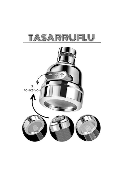 Modacar 3 Fonksiyonlu Tasarruflu Musluk Başlığı Krom