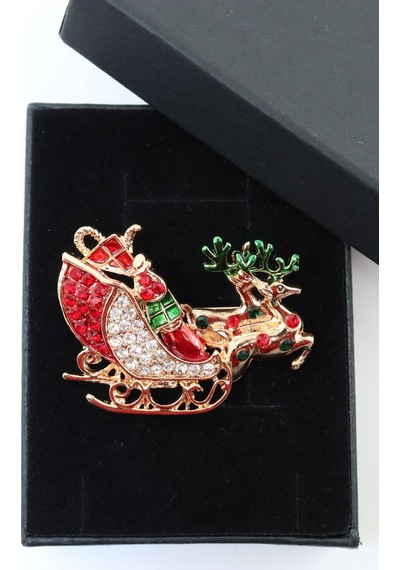 Noel Baba Kızağı Broş. Taşlı Geyikli Noel Baba Kızağı Broş. Yaka İğnesi Broş. Kadın Broş. Broş. Çok Renkli