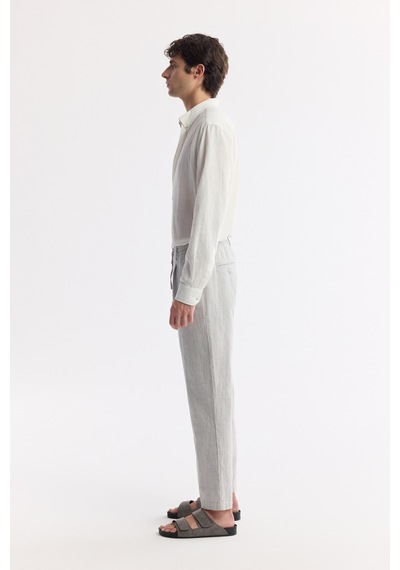 Avva Erkek Gri Beli Bağcıklı Keten Karışımlı Chino Relaxed Fit Pantolon B003036 Avva Erkek Gri Beli Bağcıklı Keten Karışımlı Chino Relaxed Fit Pantolon B003036