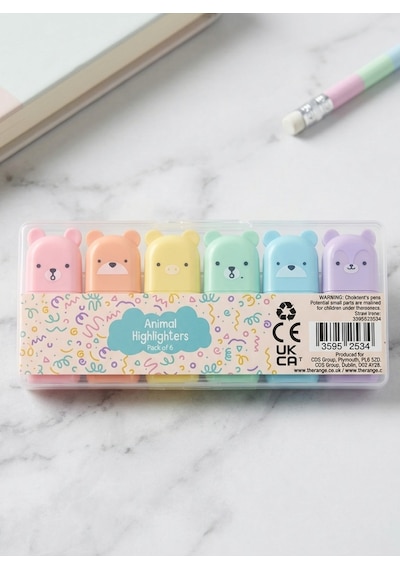 Ayıcık Figürlü 6'lı Minik Fosforlu Pastel Kalem Seti Çok Renkli