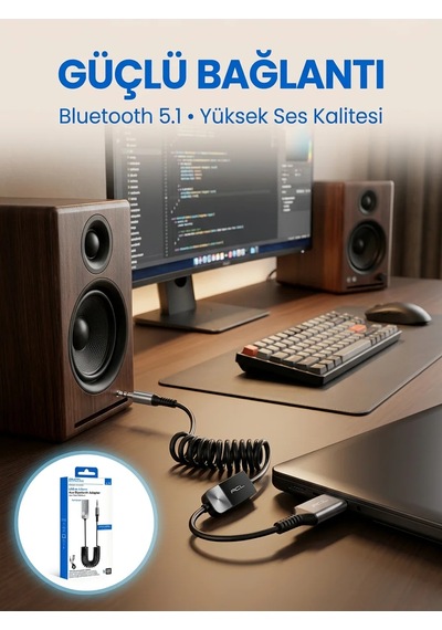 Usb Bluetooth Aux Ses Adaptörü Kablosuz Müzik Aktarım Cihazı Siyah