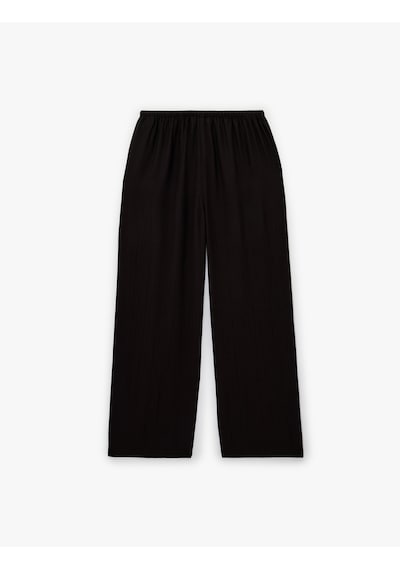 Koton Viskon Crinkle Kumaş Rahat Kalıp Beli Bağcıklı Pantolon Siyah 6sal40015ıw