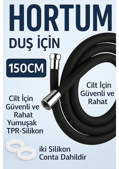 Sardıcı Silikon Siyah Duş Hortumu 150cm Termostatik Silikon Yüzey Siyah
