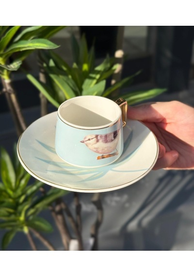 6'lı Porselen Kahve Fincanı Bird Blue-5163 Çok Renkli