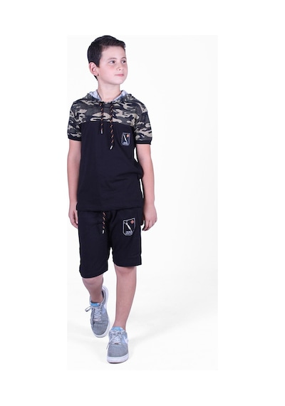 Fyk Kids Kamuflaj Desenli Kaprili Sweatshirtlü Erkek Çocuk Alt Üst Takım Haki Yeşil
