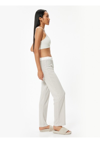 Koton Pijama Altı Dokulu Bol Paça Bej Çizgili 5wlk40024mk Ekru