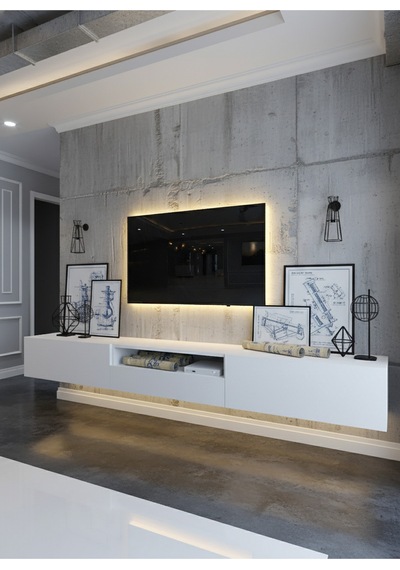 Resital Ledli Duvara Monte Tv Sehpası - Beyaz - W6016-1 Beyaz