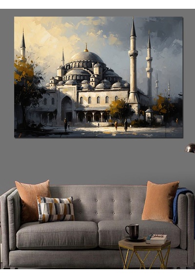 Ay Işığında Tarihi Sultanahmet Camii Dekoratif Kanvas - Mdf Ahşap Tablo