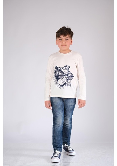 Vintage Uzun Kol Pamuk Tişört Beyaz Punky Animals 2022-B-0004