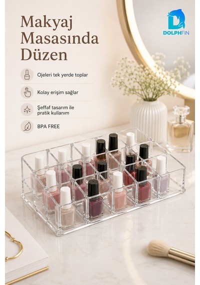Oje Düzenleyici Şeffaf Plastik Makyaj Kozmetik Ruj Takı Organizeri 22x13x6 Cm