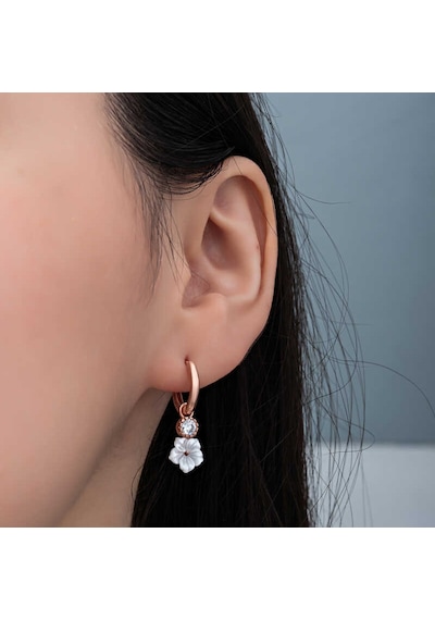Gümüş Rose Sallantılı Manolya Çiçeği Kadın Küpe 14 MM-Gümüş