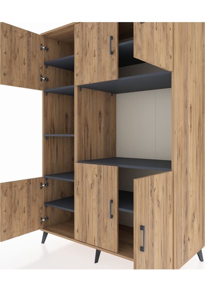 Kronos Dolap 9 Raflı 6 Kapaklı 132x59x195 Çam-çam/antrasit Çam