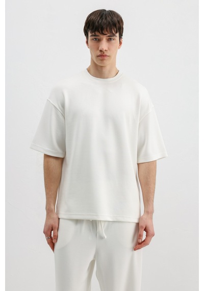 Modal Karışımlı Oversize Tişört Ekru