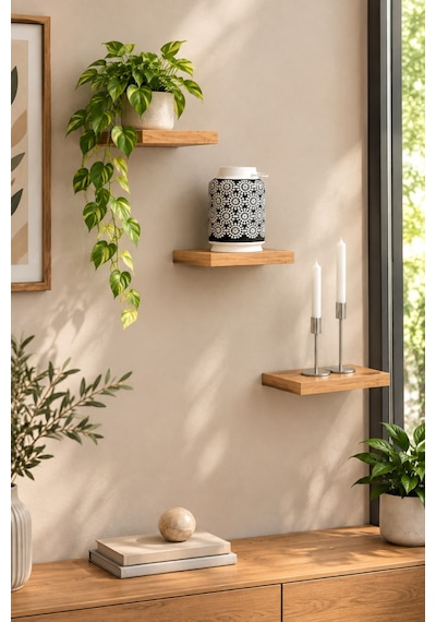 Sulorahome 3'lü Kare Duvar Rafı Seti Ceviz Desenli