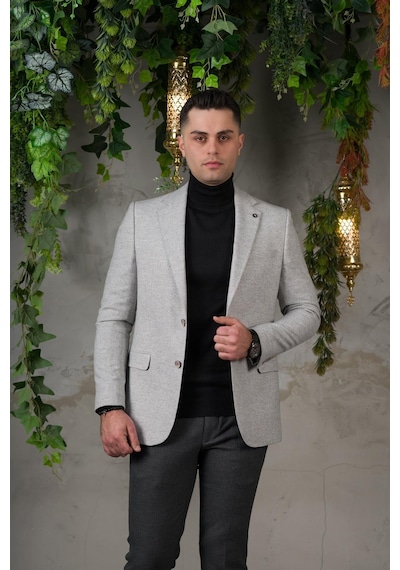 Sir Yünlü Mono Yaka Kaşmir Çift Yırtmaç 6 Drop Kışlık Erkek Tek Ceket Sr67502 001