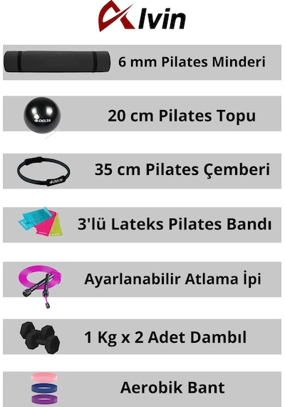 6 Mm Minderli Pilates Seti 12 Parça Evde Spor Ve Pilates Seti Siyah