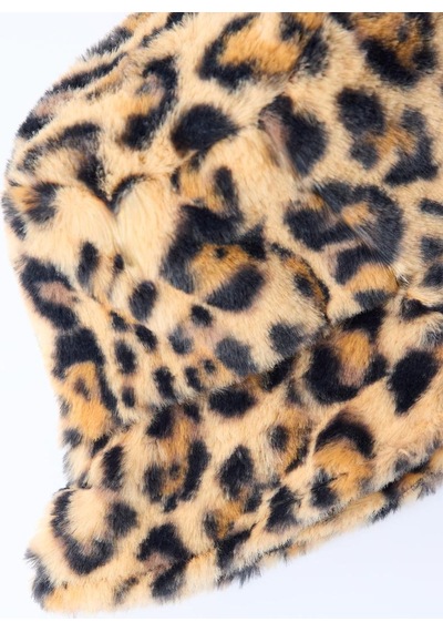 Jimmy Key Kahverengi Leopar Desenli Peluş Şapka 5ww455521800