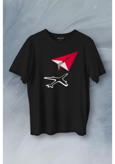 Kağıt Uçak Hayaller Hayatlar Fly Pilot Baskılı Tişört Unisex T-shirt 001