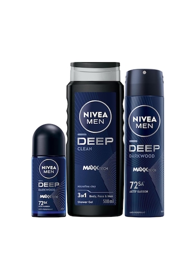 Men Deep Duş Jeli 500ml+ Sprey Deodorant 150ml + Roll On Deodorant 50ml