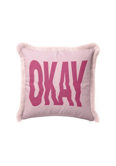 Okay Dekoratif Yazılı Saçaklı Yastık Kılıfı - Retro Slogan Fuşya Krem Püsküllü Kırlent Kılıfı Yalın Sahil Nektar Okay Dekoratif Yazılı Saçaklı Yastık Kılıfı - Retro Slogan Fuşya Krem Püsküllü Kırlent Kılıfı Yalın Sahil Nektar